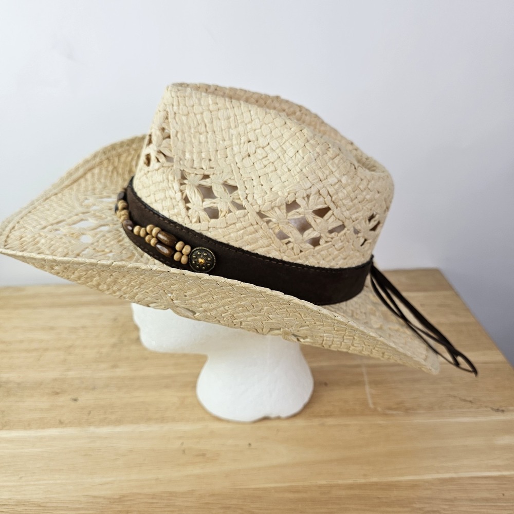Saddleback Hat Style TX-800 100% Paper Beige Beaded Cowgirl‎ Western One Size